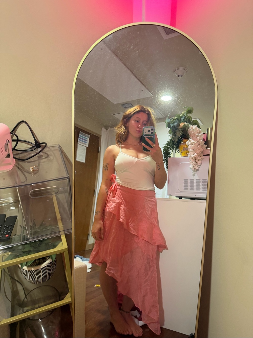 Coral Pink High-Low Ruffle Skirt